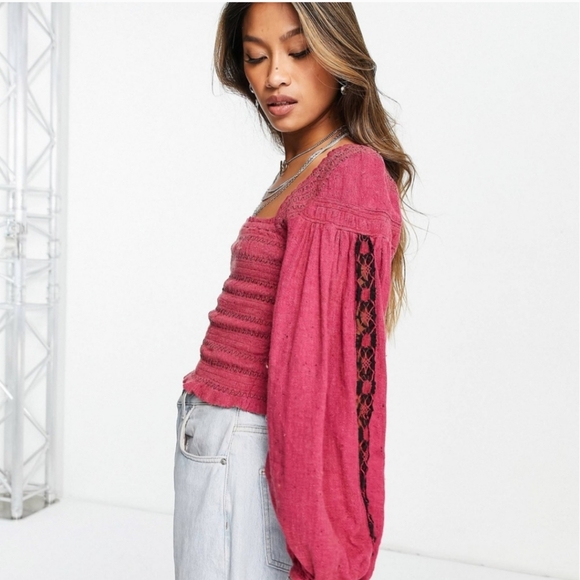 *HP*Free People Smocked Embellished L/S Blouse - Picture 8 of 12